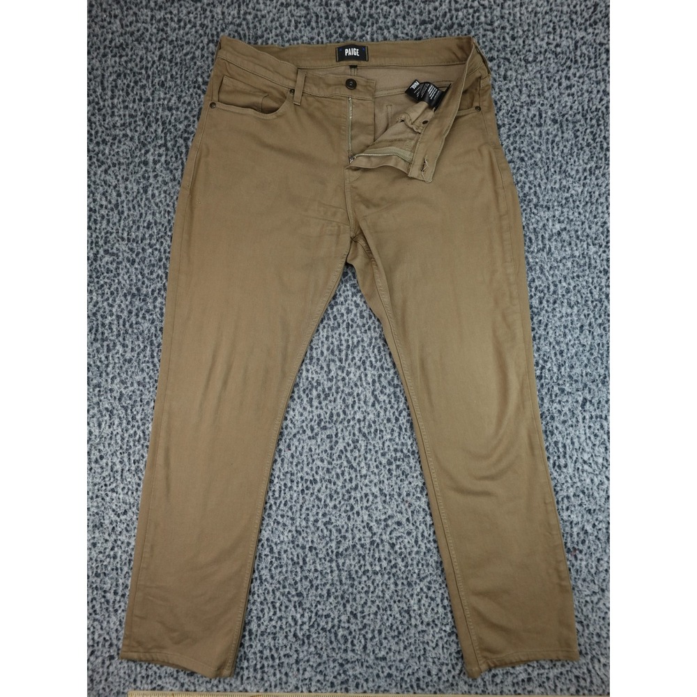 Paige Federal Slim Straight Pants Mens 34 Khaki Tan Transcend Stretch Chino